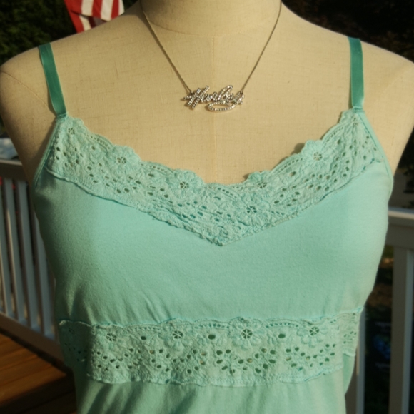 OLD NAVY ♡ Gorgeous Vintage Aqua Perfect Fit Lacey Cami Bralette Babydoll Top S - Picture 10 of 13